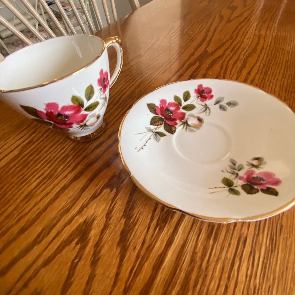 Delphine Bone China Made in England, Teacup and Saucer, Floral Pattern